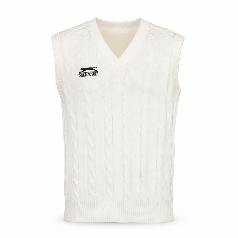 Front view of Slazenger Men's Ivory Cable-Knit Vest S