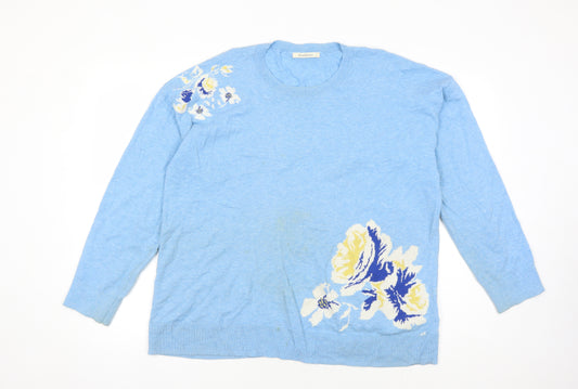 WoolOvers Women's Blue Floral Pullover Jumper L