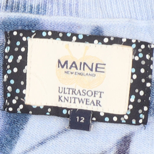 Maine Women's Blue Floral Jumper, Size 12, Crew Neck