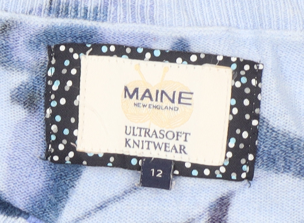 Maine Women's Blue Floral Jumper, Size 12, Crew Neck