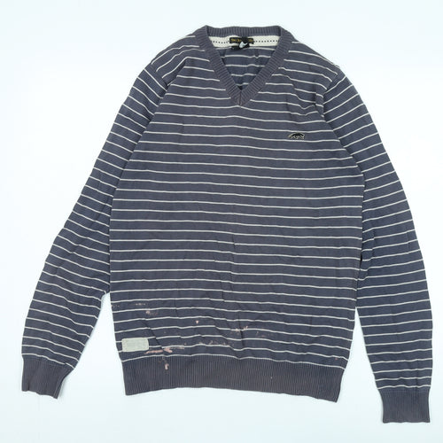 Vintage Ethnic Men's Blue XL Striped Pullover Jumper