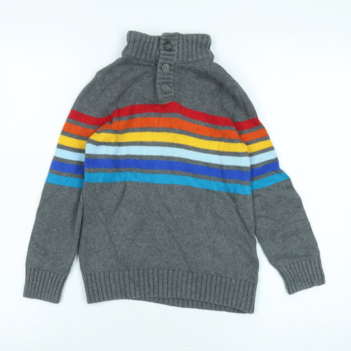 Lands' End Boys Grey Striped Pullover Roll Neck Jumper - Size 5 Years