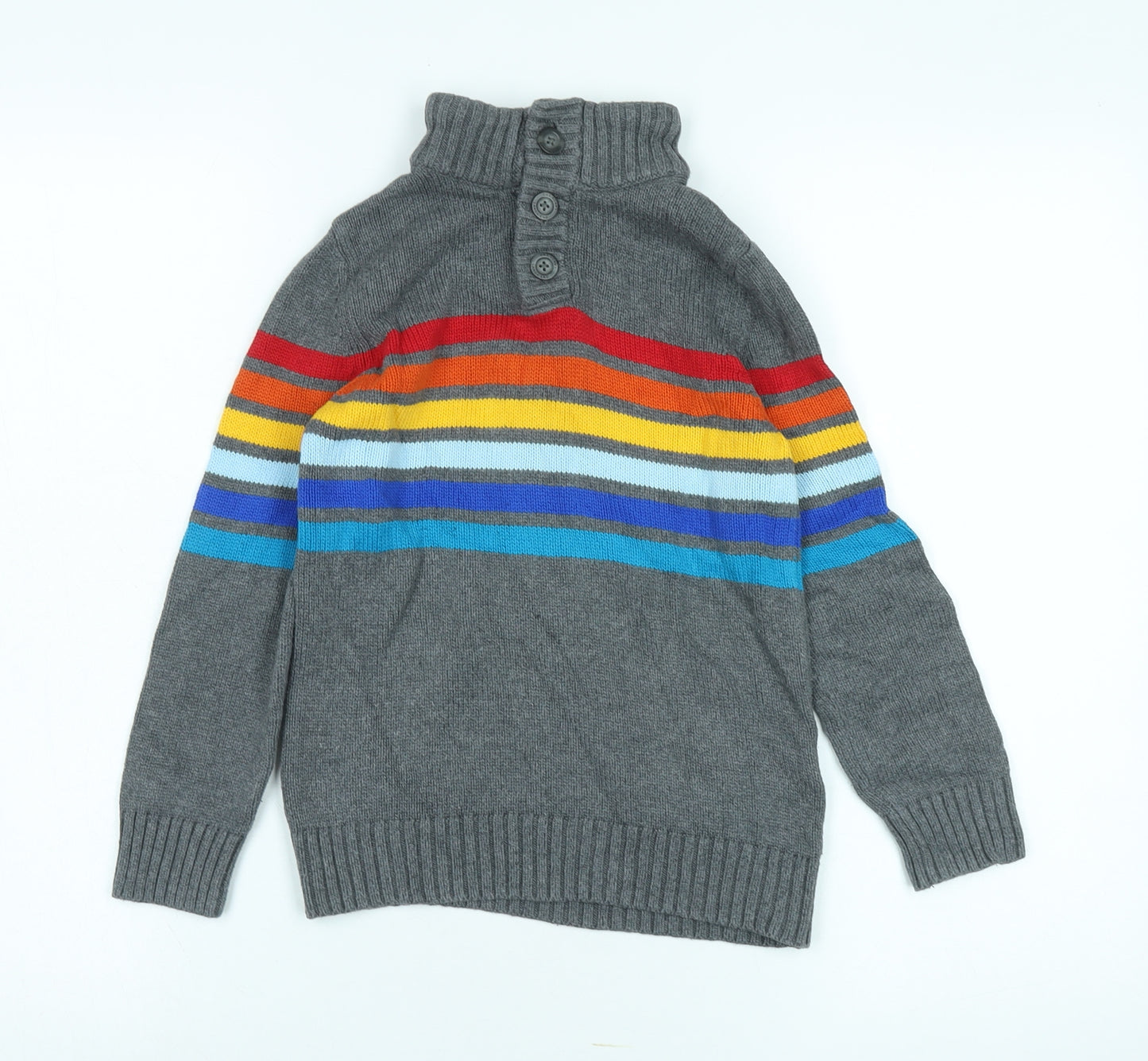 Lands' End Boys Grey Striped Pullover Roll Neck Jumper - Size 5 Years