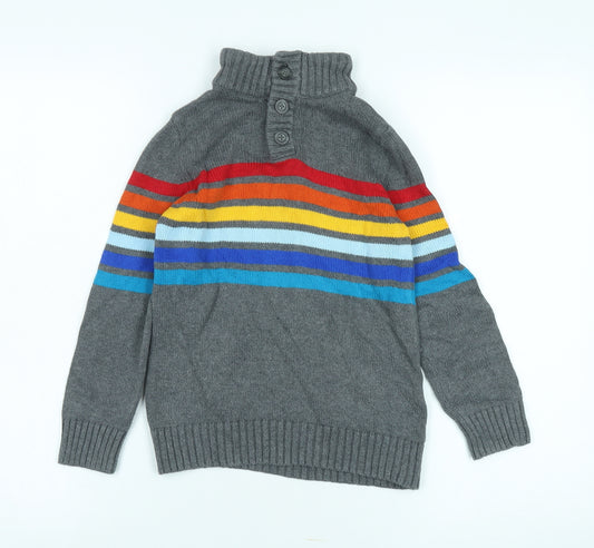 Front view of Lands' End boys’ grey striped pullover roll neck jumper -, size 5, years