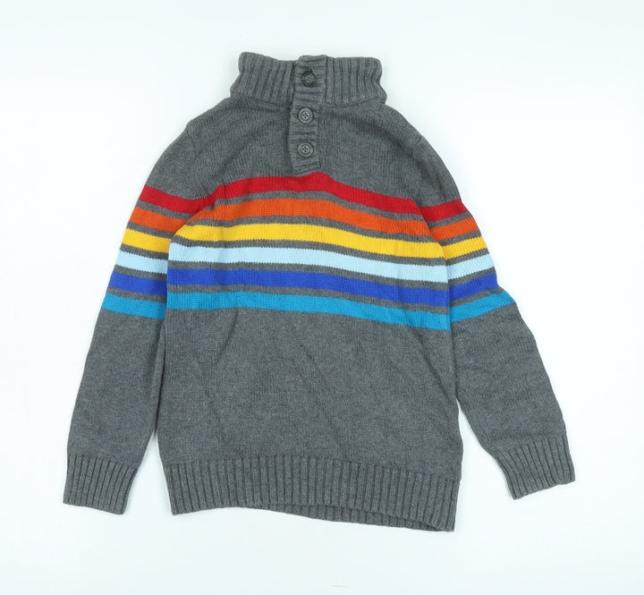 Lands' End Boys Grey Striped Pullover Roll Neck Jumper - Size 5 Years