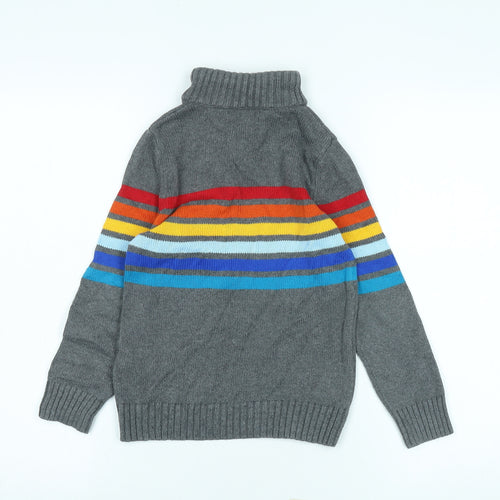 Lands' End Boys Grey Striped Pullover Roll Neck Jumper - Size 5 Years