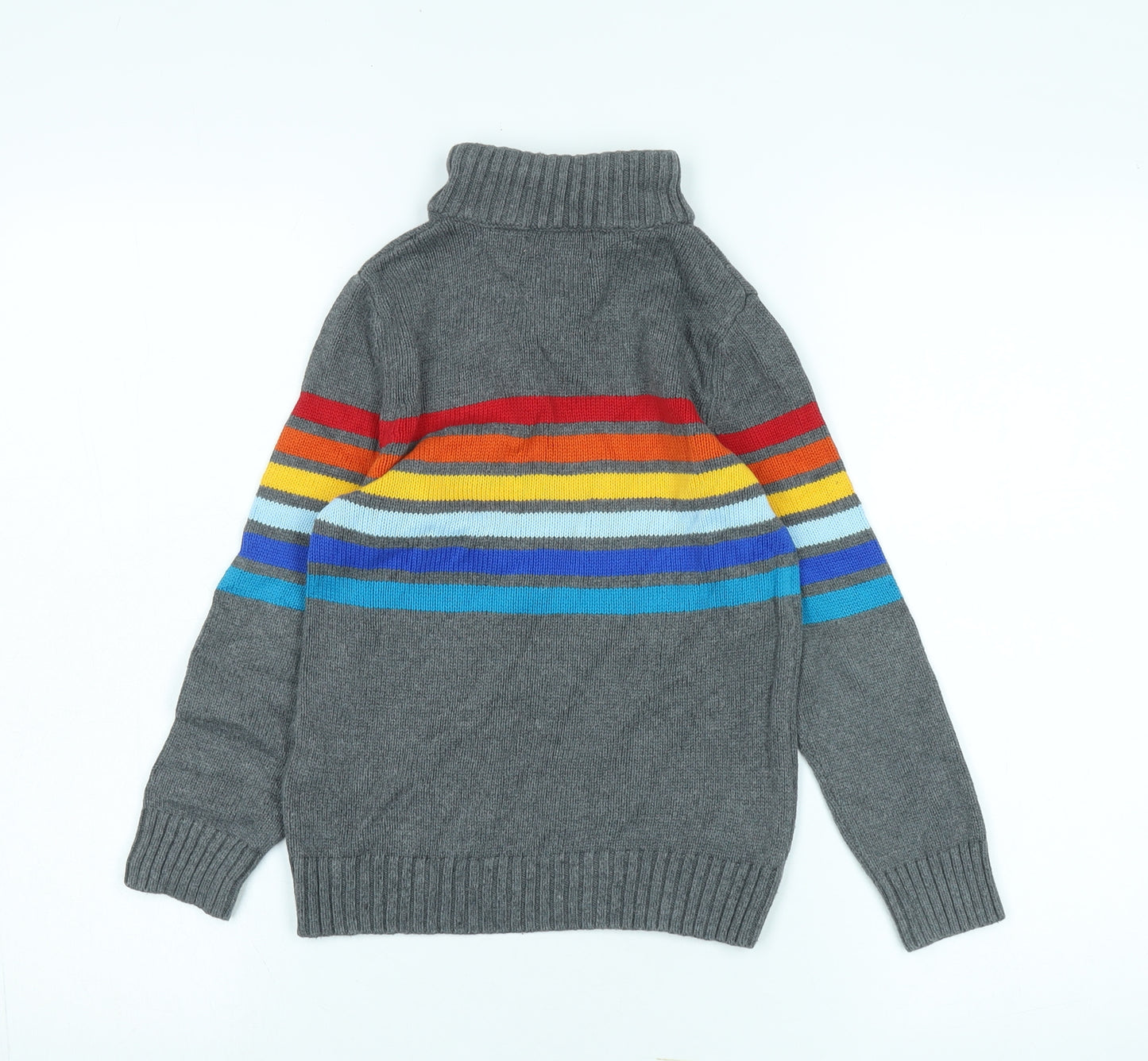 Lands' End Boys Grey Striped Pullover Roll Neck Jumper - Size 5 Years