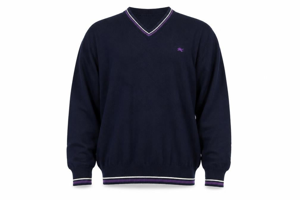 Front view of Monte Carlo Men's Blue Wool V-Neck jumper L