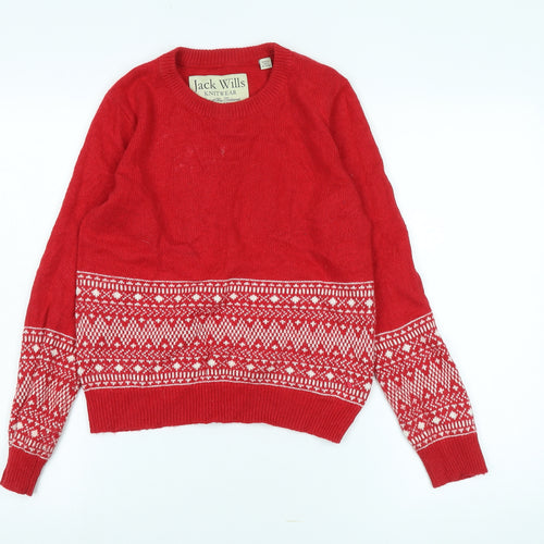 Jack Wills Women's Red Fair Isle Knit Jumper Size 8