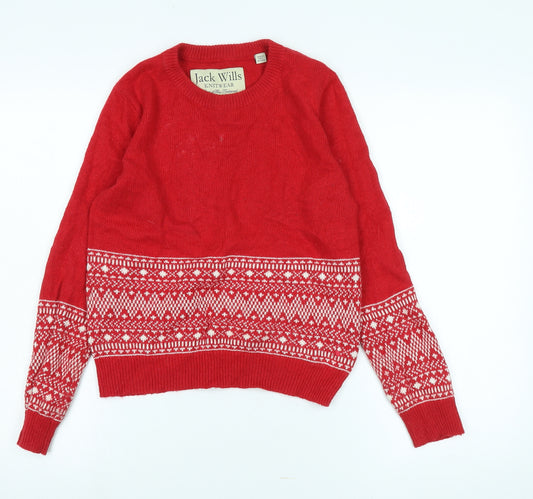 Jack Wills Women's Red Fair Isle Knit Jumper Size 8