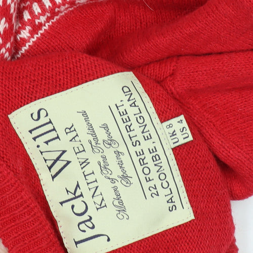 Jack Wills Women's Red Fair Isle Knit Jumper Size 8