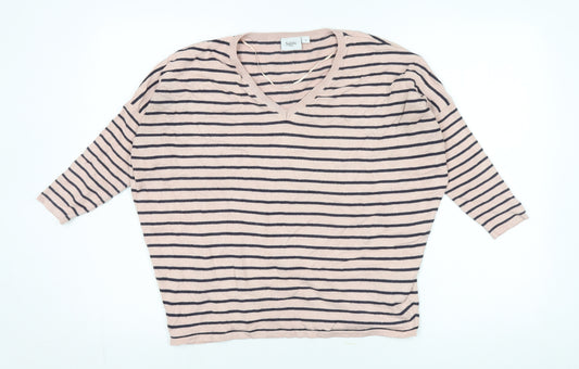 Saint Tropez Women's Pink Striped V-Neck Pullover - S