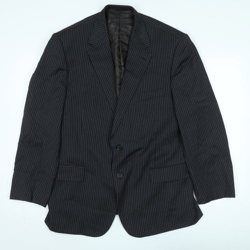 Marks and Spencer Men's Black Striped Wool Blazer, Size 44S