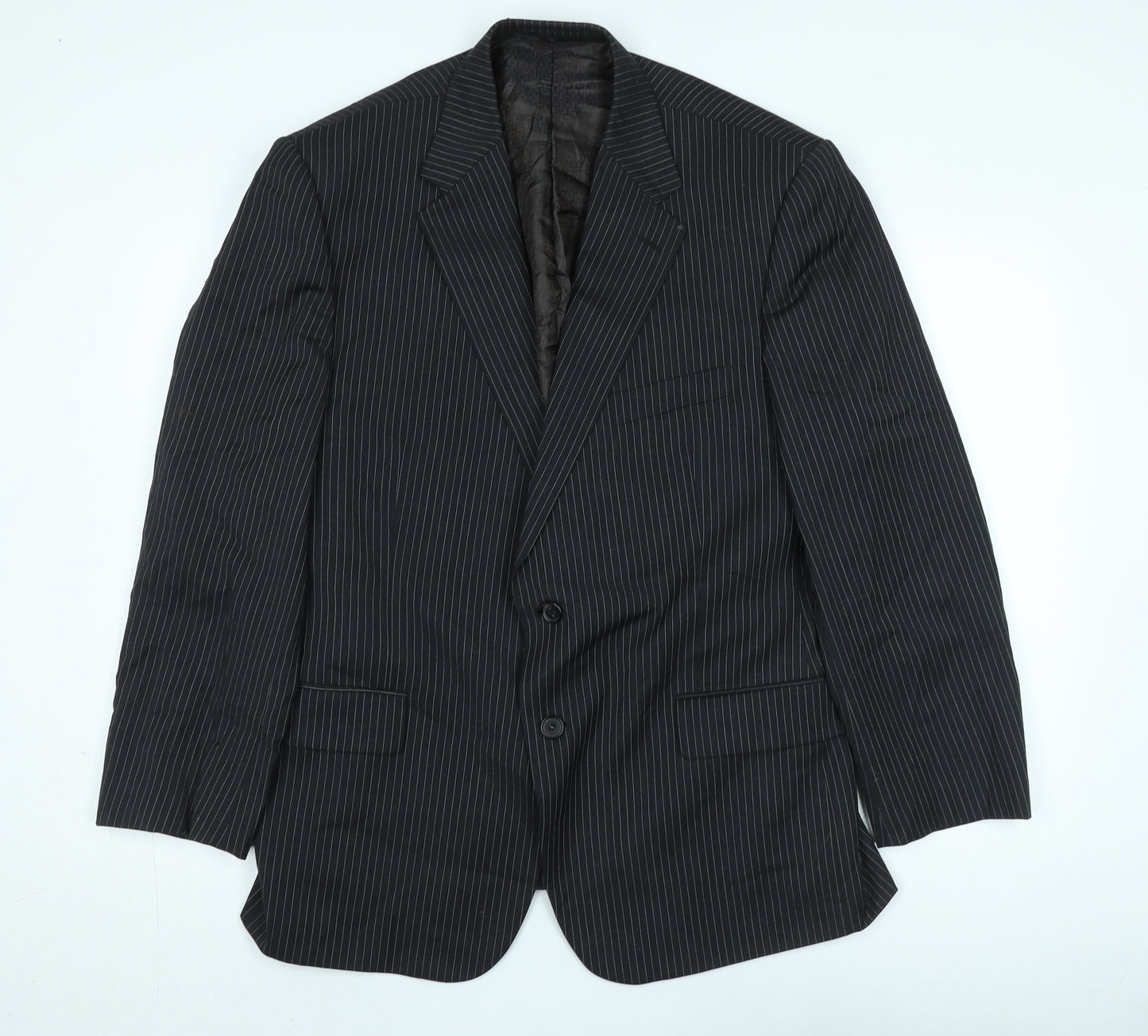 Marks and Spencer Men's Black Striped Wool Blazer, Size 44S