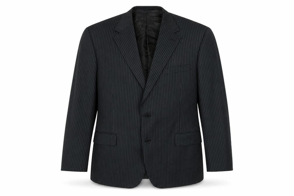 Front view of Marks & Spencer Men's Black Striped Wool Blazer, Size 44S