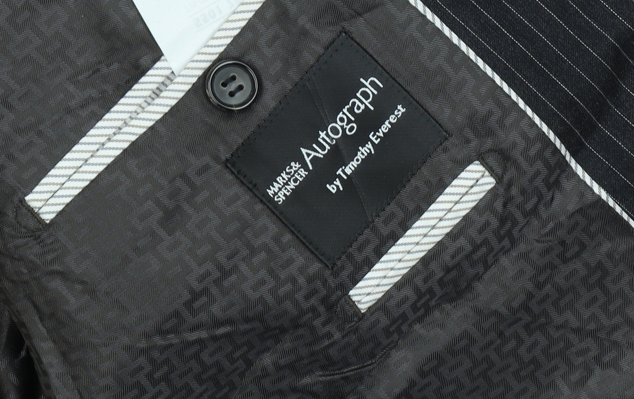 Marks and Spencer Men's Black Striped Wool Blazer, Size 44S