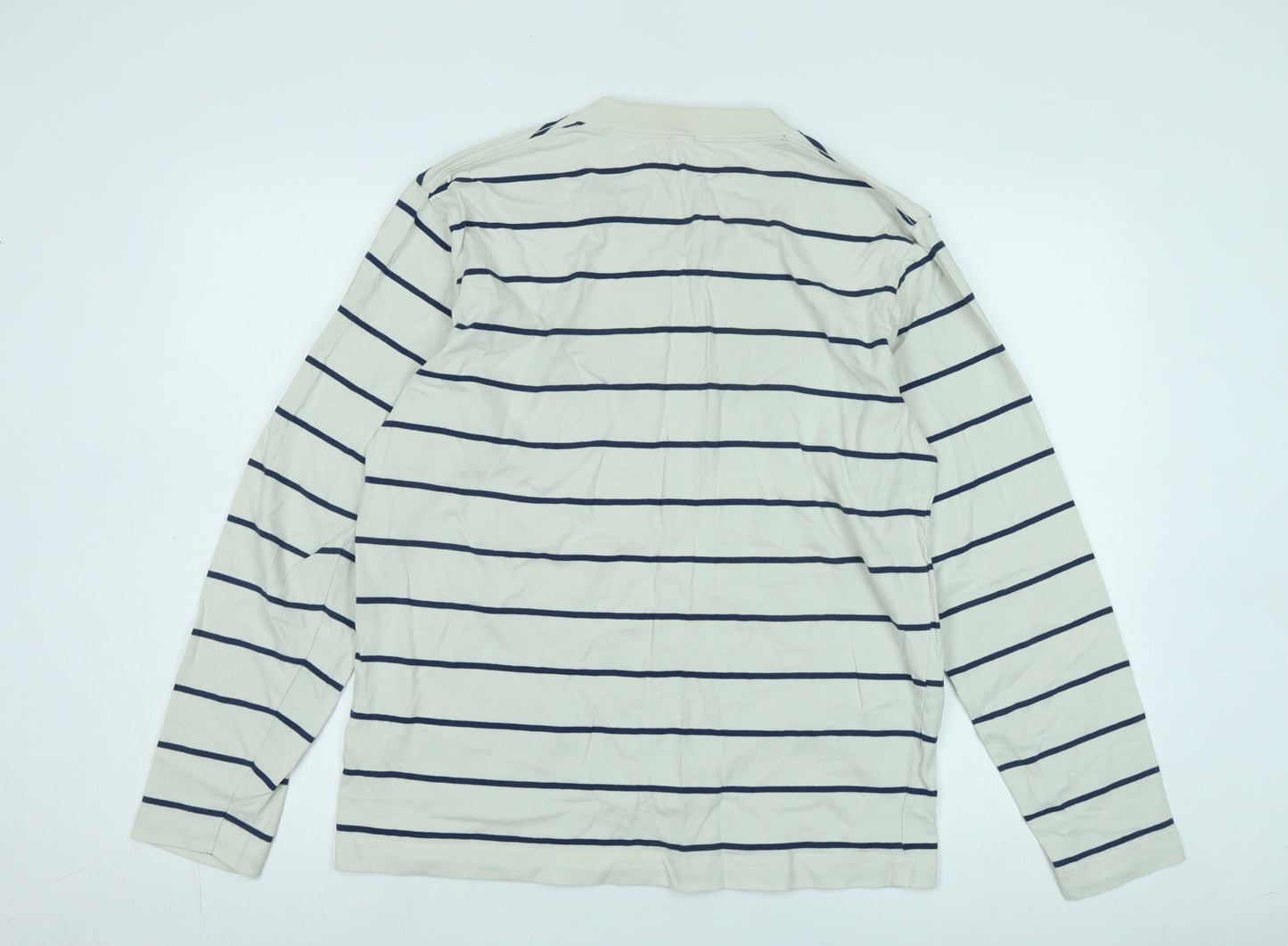 Uniqlo Men's Beige Striped Long Sleeve T-Shirt M