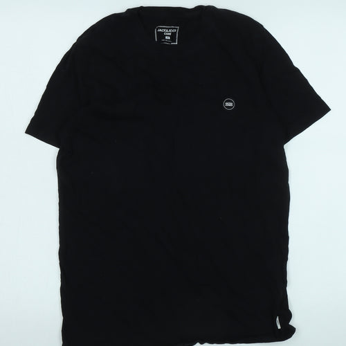 Jack & Jones Men's Black Cotton Crew Neck T-Shirt M