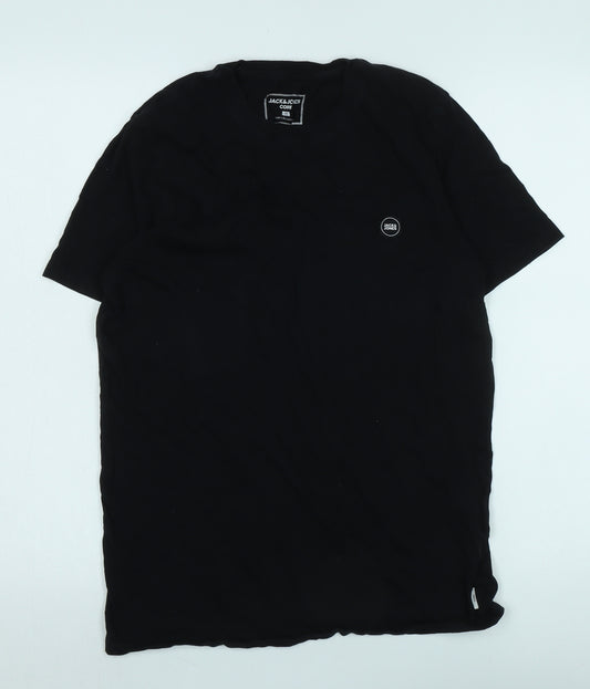 Jack & Jones Men's Black Cotton Crew Neck T-Shirt M