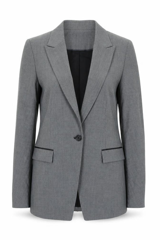 Front view of Bastyan Women's Grey Suit Jacket, size 10, Classic Business Wear