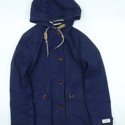 Joules Women's Blue Hooded Rain Coat Jacket Size 10