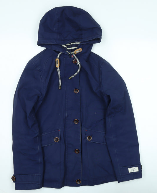 Joules Women's Blue Hooded Rain Coat Jacket Size 10