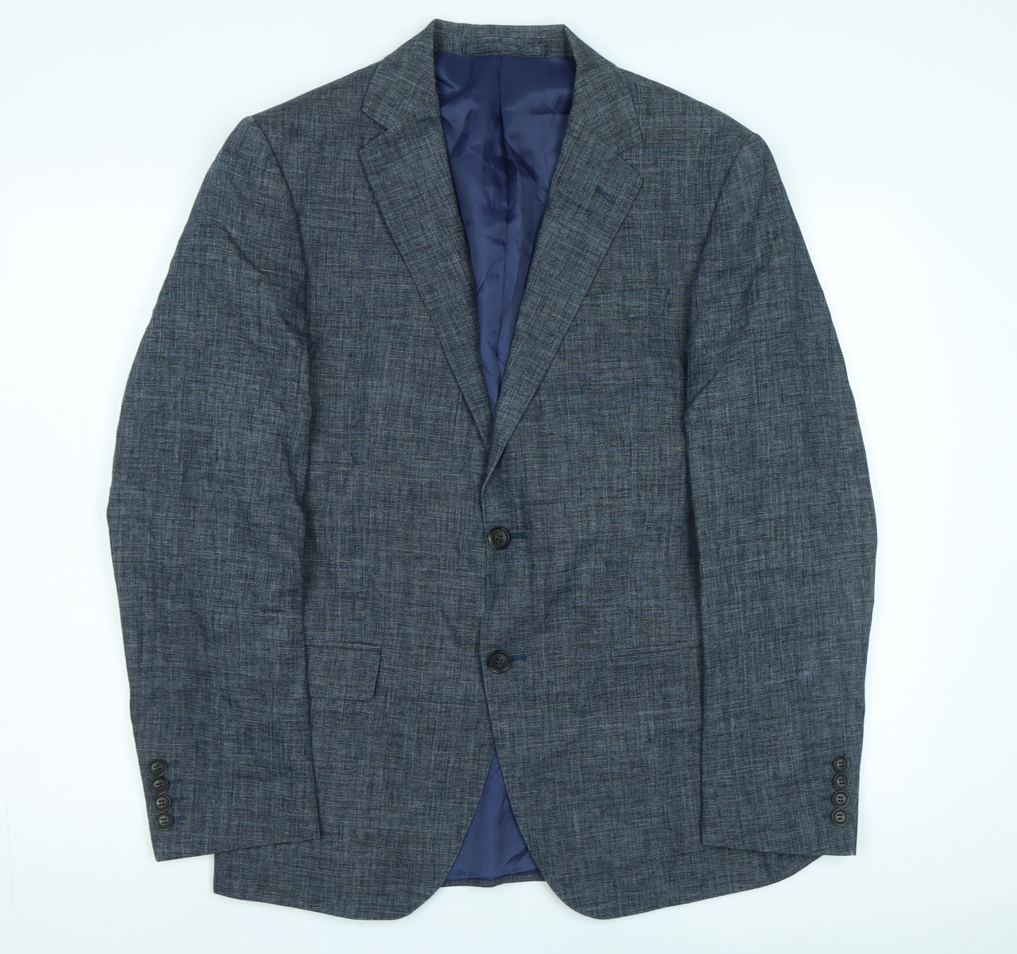 Marks and Spencer Men's Blue Check Linen Blazer 38R
