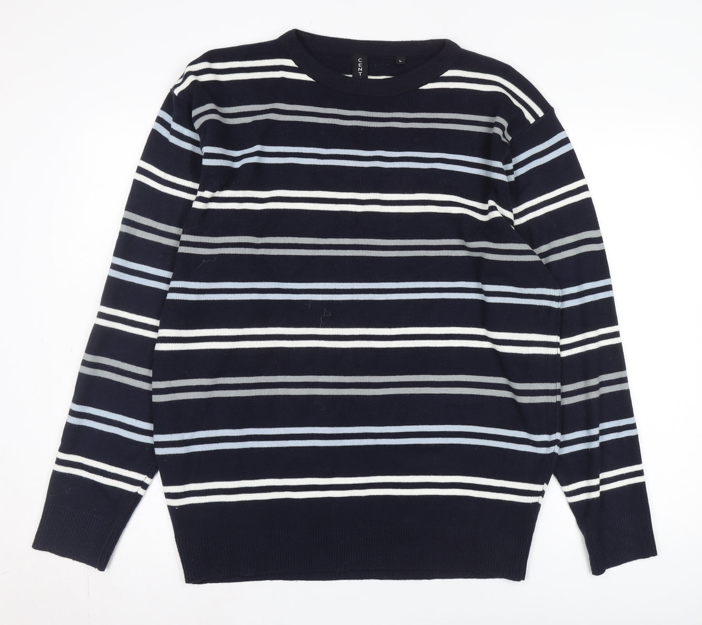 Ozilzo Men's Blue Striped Pullover Jumper L