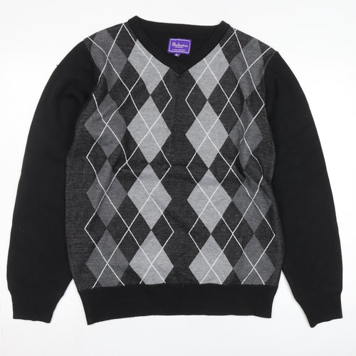 Ballantrae Men's Black Argyle V-Neck Pullover Jumper