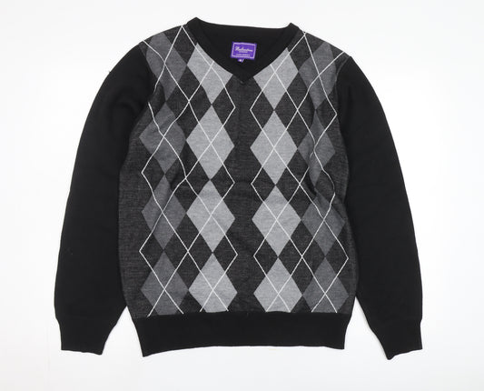 Ballantrae Men's Black Argyle V-Neck Pullover Jumper