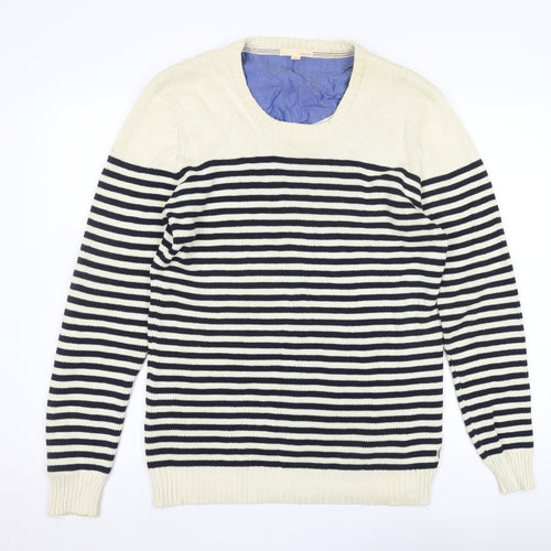 SUIT Men's Ivory Striped Pullover Jumper XL