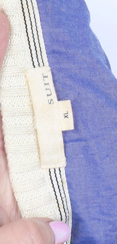 SUIT Men's Ivory Striped Pullover Jumper XL