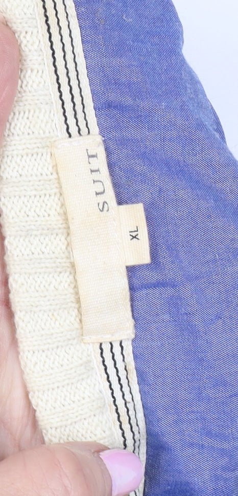 SUIT Men's Ivory Striped Pullover Jumper XL