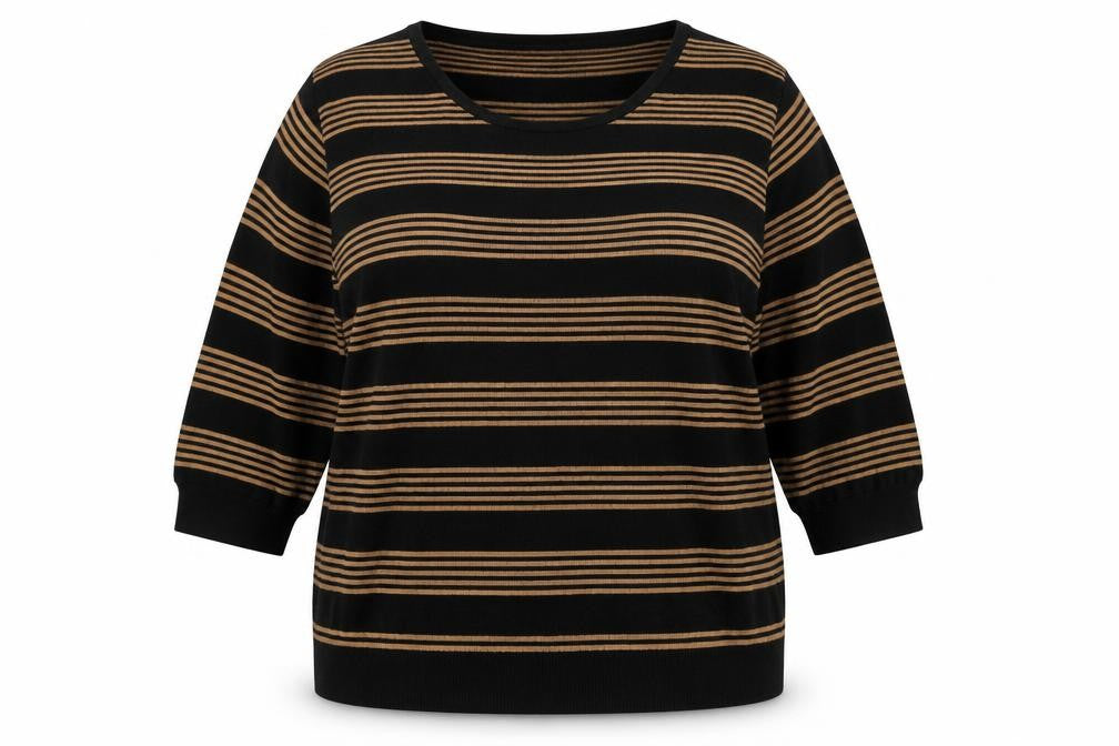 Front view of Capsule Women's Plus Black Striped Jumper, size 20/22