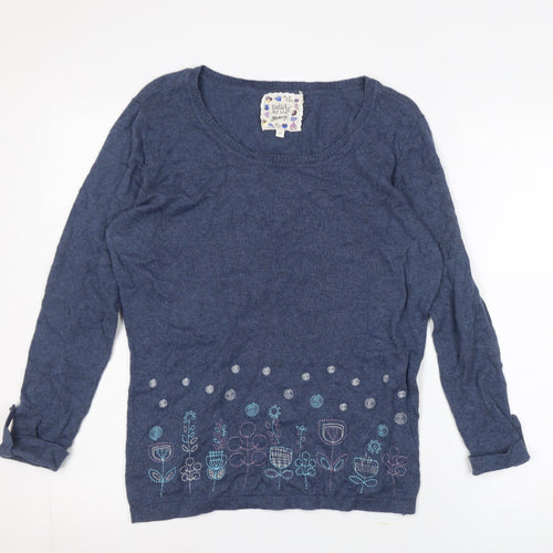 Mantaray Women's Blue 14 Floral Knit Pullover Jumper