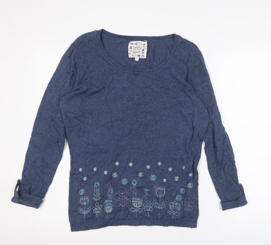 Mantaray Women's Blue 14 Floral Knit Pullover Jumper