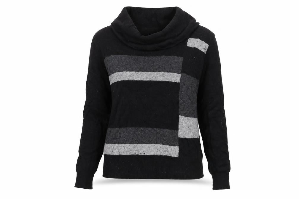 Front view of Country Casuals Women's Black Striped jumper Cowl Neck S