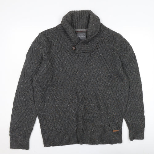 RJR John Rocha Men's Grey Cable-Knit Wool Pullover, L