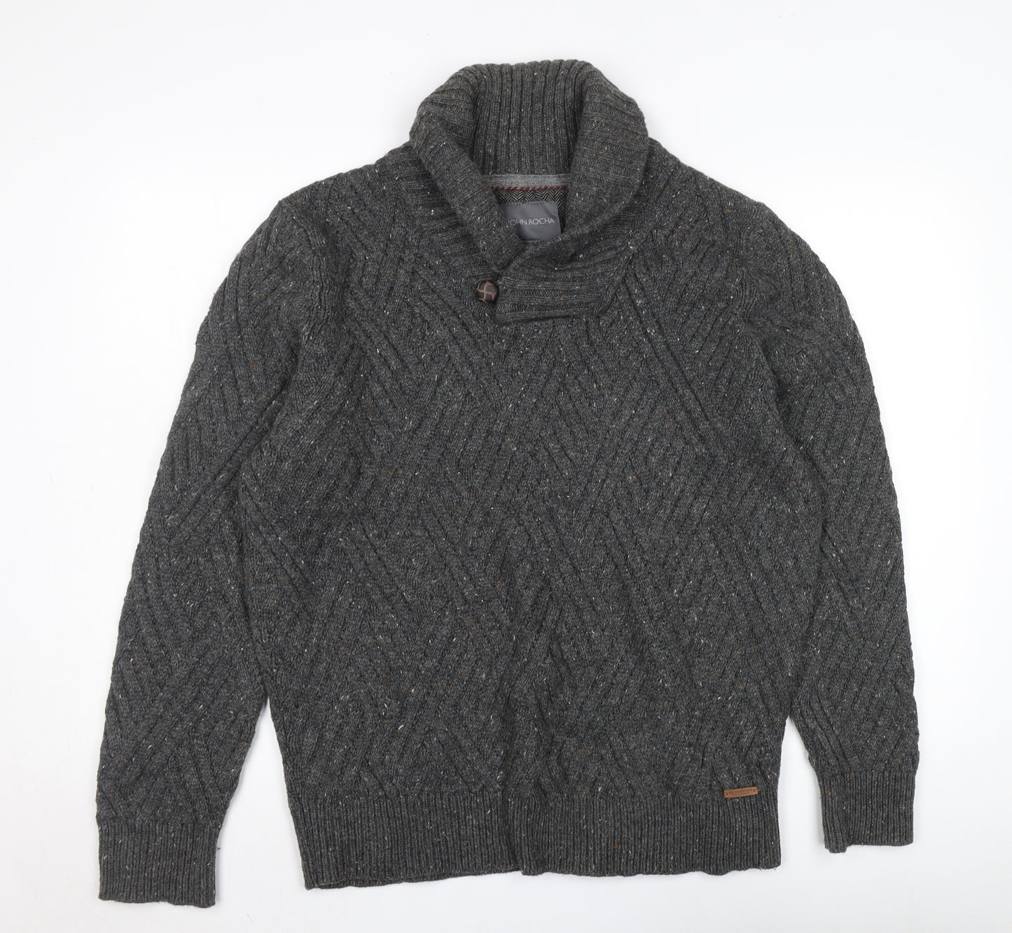 RJR John Rocha Men's Grey Cable-Knit Wool Pullover, L