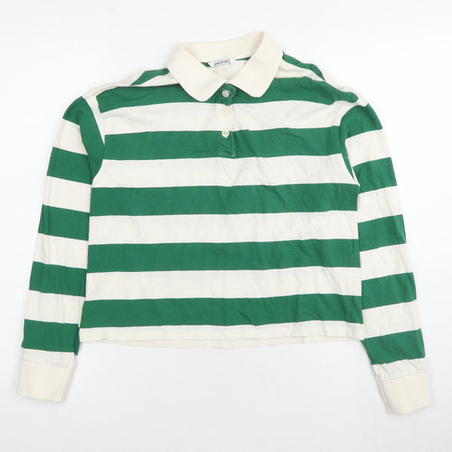 Monki Women's Green Striped Cotton Polo Shirt