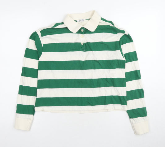 Monki Women's Green Striped Cotton Polo Shirt