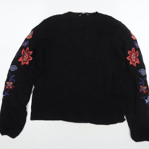 Warehouse Women's Black Floral Embroidered Jumper Size 14