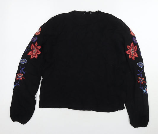 Warehouse Women's Black Floral Embroidered Jumper Size 14