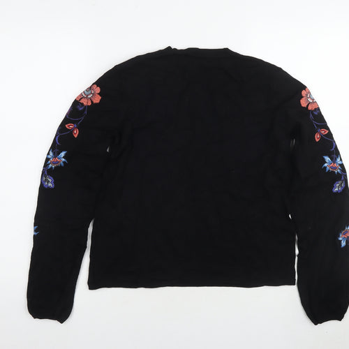 Warehouse Women's Black Floral Embroidered Jumper Size 14