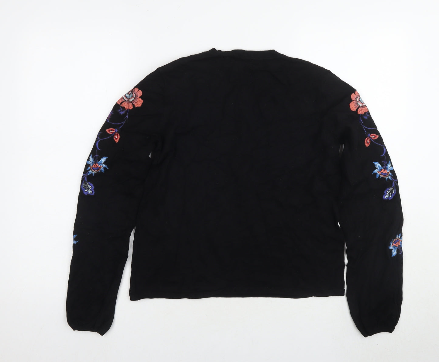 Warehouse Women's Black Floral Embroidered Jumper Size 14