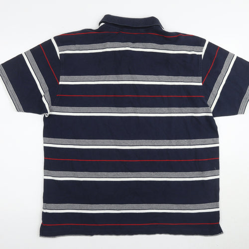 Marks and Spencer Men's Blue Striped Polo Shirt Large