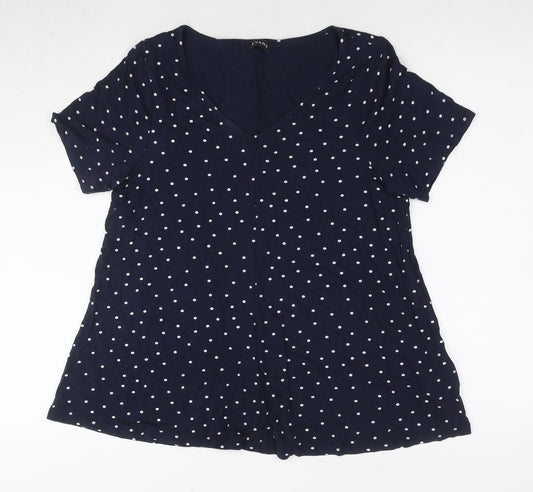 Evans Women Blue Polka Dot Viscose Jersey T-Shirt Size 14