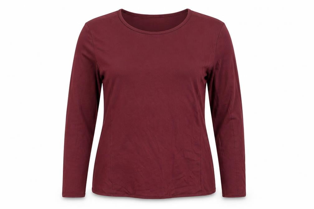 Front view of Wall Women's Red Long Sleeve Basic T-Shirt, size L