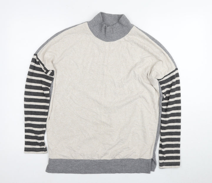 Next Women's Grey Striped Jumper, Size 6, Mock Neck