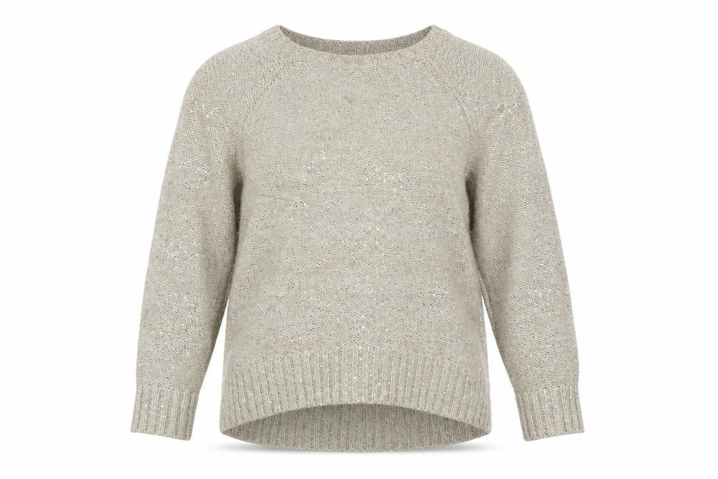 Front view of Marks & Spencer women’s beige jumper, size UK 8